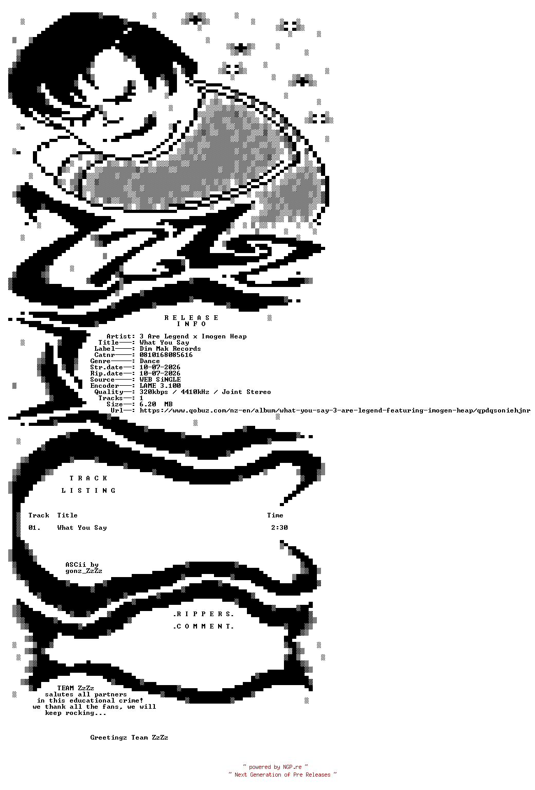 NFO for the release 3_Are_Legend_x_Imogen_Heap_-_What_You_Say-(0810168085616)-SINGLE-WEB-2026-ZzZz by ZzZz