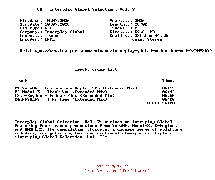 NFO for the release VA_-_Interplay_Global_Selection_Vol._7-(ITPG299)-WEB-2026-FMC by FMC