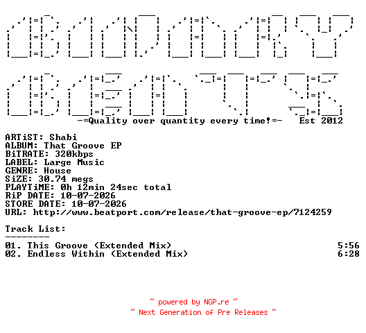 NFO for the release Shabi-That_Groove_EP-(LAR480)-WEB-2026-BB by BB