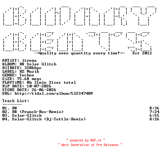 NFO for the release itrema-R8_Solar_Glitch-(RZ54)-WEB-2026-BB by BB