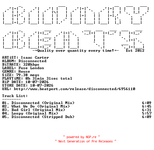NFO for the release Isaac_Carter-Disconnected-(FUSE068)-WEB-2026-BB by BB