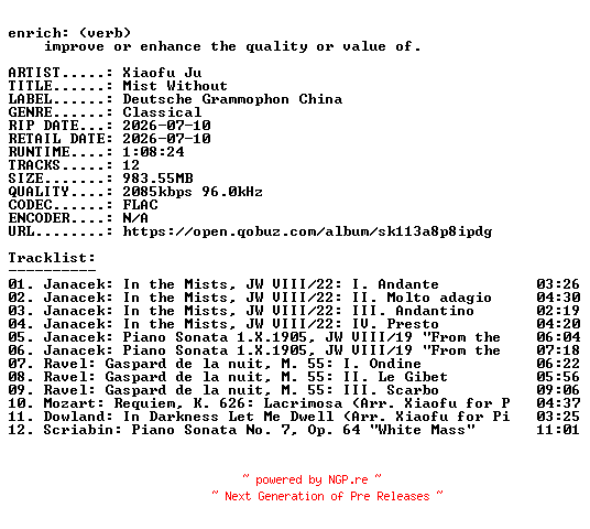 NFO for the release Xiaofu_Ju-Mist_Without-24BIT-WEB-FLAC-2026-ENRiCH by ENRiCH