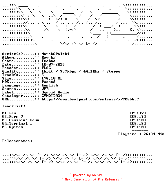 NFO for the release MarekSPolzki-Raw_EP-GYNOID024-16BIT-WEB-FLAC-2026-WAVED by WAVED