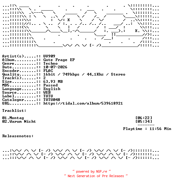 NFO for the release UV909-Gute_Frage_EP-TUTU048-16BIT-WEB-FLAC-2026-WAVED by WAVED