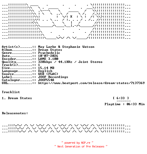 NFO for the release May_Larke_And_Stephanie_Watson-Dream_States-JOOF554A-SINGLE-WEB-2026-WAV by WAV