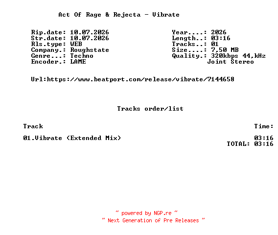 NFO for the release Act_Of_Rage_And_Rejecta_-_Vibrate-(ROUGH342D)-SINGLE-WEB-2026-FMC by FMC