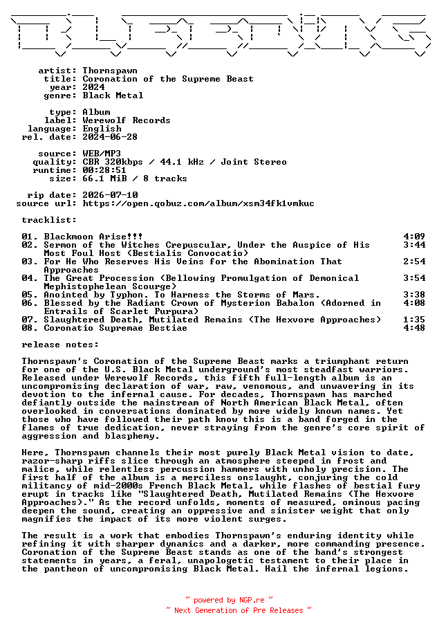 NFO for the release Thornspawn-Coronation_of_the_Supreme_Beast-WEB-2024-BLEEDiNG by BLEEDiNG