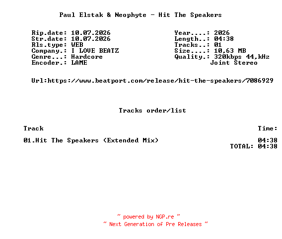NFO for the release Paul_Elstak_And_Neophyte_-_Hit_The_Speakers-(ILB010D)-SINGLE-WEB-2026-FMC by FMC