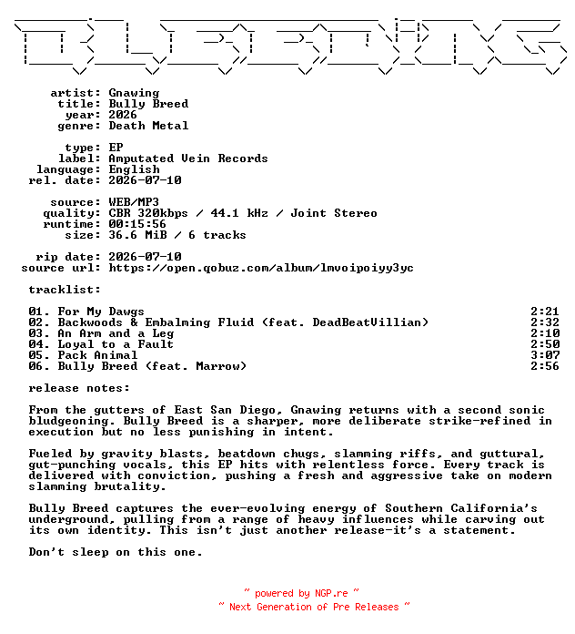 NFO for the release Gnawing-Bully_Breed-EP-WEB-2026-BLEEDiNG by BLEEDiNG
