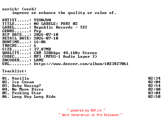 NFO for the release YEONJUN-NO_LABELS_PART_02-EP-WEB-KR-2026-ENRiCH by ENRiCH