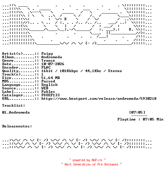 NFO for the release Paipy-Andromeda-FSOEF133-SINGLE-16BIT-WEB-FLAC-2026-WAVED by WAVED
