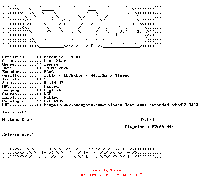 NFO for the release Mercurial_Virus-Lost_Star-FSOEF132-SINGLE-16BIT-WEB-FLAC-2026-WAVED by WAVED