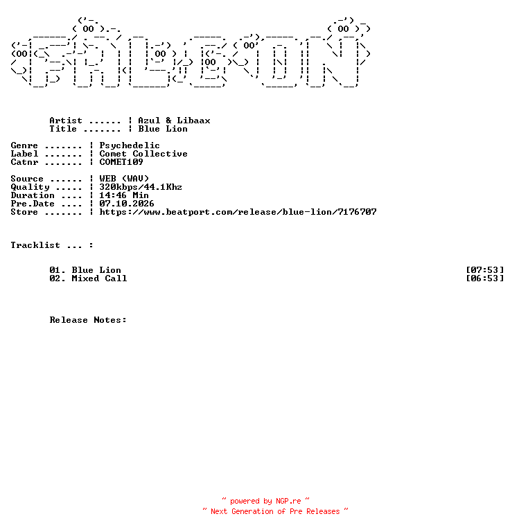 NFO for the release Azul_And_Libaax-Blue_Lion-(COMET109)-WEB-2026-FALCON by FALCON