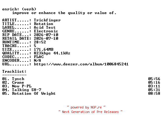 NFO for the release Trickfinger-Rotation-16BIT-WEB-FLAC-2026-ENRiCH by ENRiCH