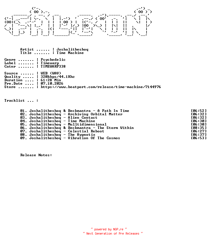 NFO for the release Joshalitheshoq-Time_Machine-(TIMEWARP338)-WEB-2026-FALCON by FALCON