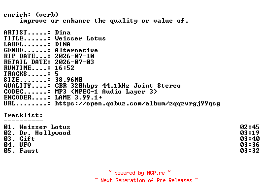 NFO for the release Dina-Weisser_Lotus-EP-WEB-DE-2026-ENRiCH by ENRiCH