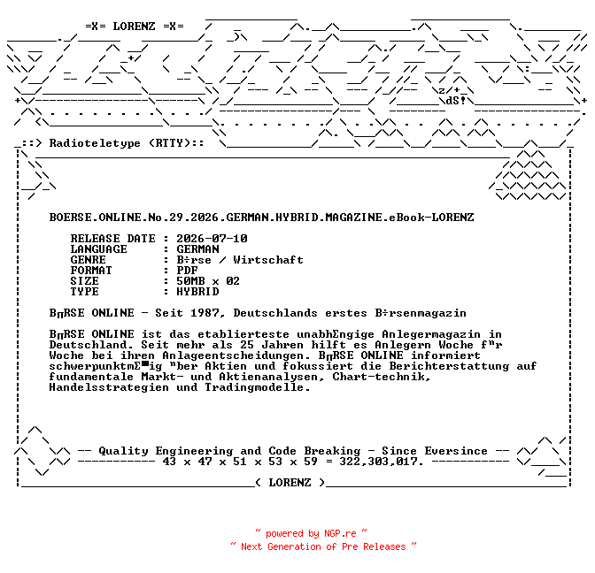 NFO for the release BOERSE.ONLINE.No.29.2026.GERMAN.HYBRID.MAGAZINE.eBook-LORENZ by LORENZ