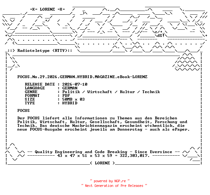 NFO for the release FOCUS.No.29.2026.GERMAN.HYBRID.MAGAZINE.eBook-LORENZ by LORENZ