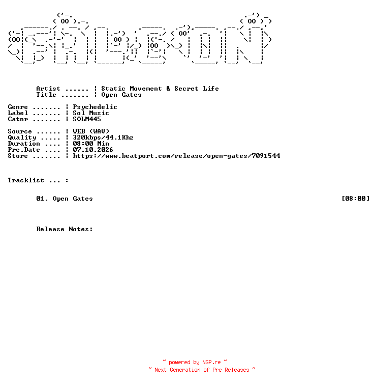 NFO for the release Static_Movement_And_Secret_Life-Open_Gates-(SOLM445)-SINGLE-WEB-2026-FALCON by FALCON