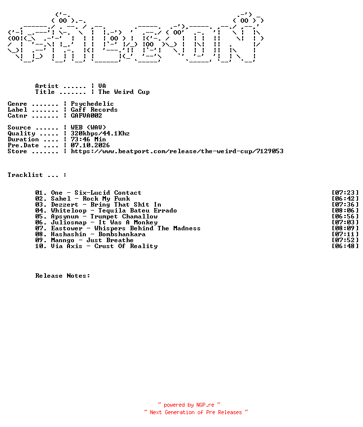 NFO for the release VA-The_Weird_Cup-(GAFVA002)-WEB-2026-FALCON by FALCON