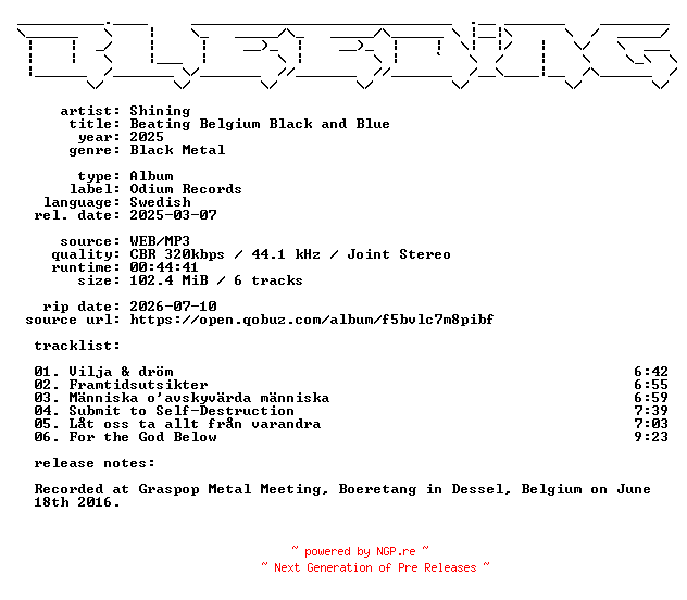 NFO for the release Shining-Beating_Belgium_Black_and_Blue-SE-WEB-2025-BLEEDiNG by BLEEDiNG
