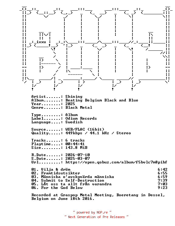 NFO for the release Shining-Beating_Belgium_Black_and_Blue-SE-16BIT-WEB-FLAC-2025-MOONBLOOD by MOONBLOOD