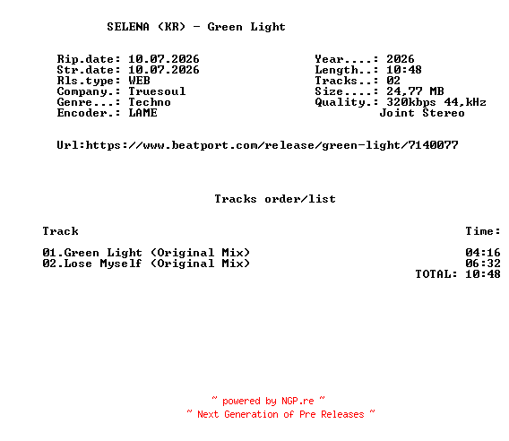 NFO for the release SELENA_(KR)_-_Green_Light-(TRUE2208)-WEB-2026-FMC by FMC