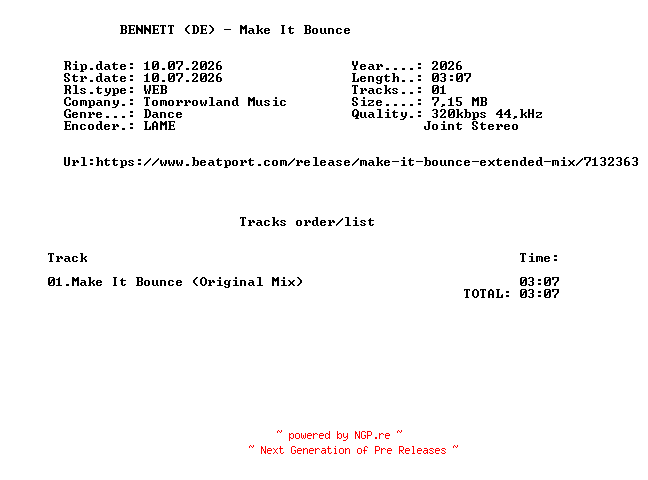 NFO for the release BENNETT_(DE)_-_Make_It_Bounce-(TML327)-SINGLE-WEB-2026-FMC by FMC