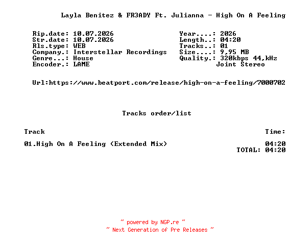 NFO for the release Layla_Benitez_And_FR3ADY_Ft._Julianna_-_High_On_A_Feeling-(INTER065B)-SINGLE-WEB-2026-FMC by FMC