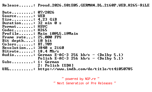 NFO for the release Proud.2026.S01E05.GERMAN.DL.2160P.WEB.H265-RiLE by RiLE