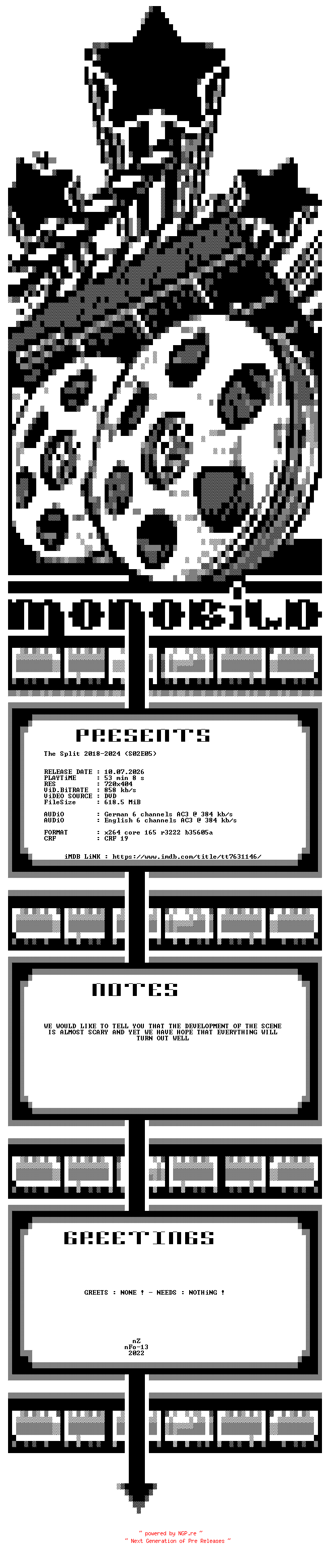 NFO for the release The.Split.S02E05.Folge.5.German.DL.DVDRip.x264-MONOBiLD by MONOBiLD