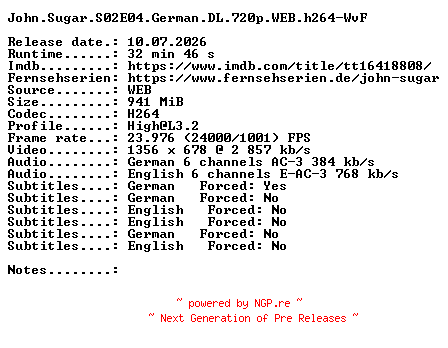 NFO for the release John.Sugar.S02E04.German.DL.720p.WEB.h264-WvF by WvF