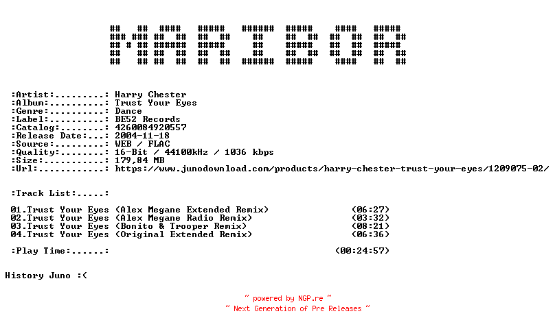 NFO for the release Harry_Chester-Trust_Your_Eyes-(4260084920557)-16BIT-WEB-FLAC-2004-MARiBOR by MARiBOR