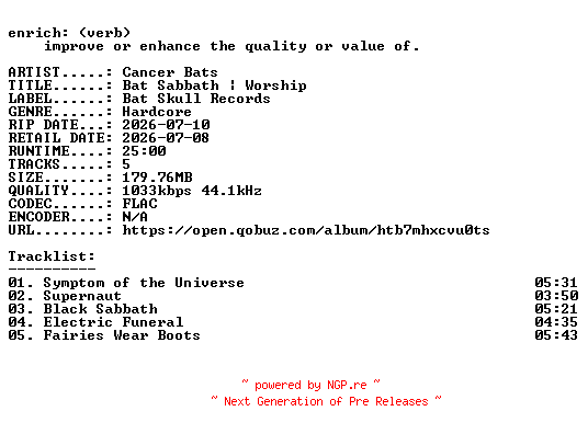 NFO for the release Cancer_Bats-Bat_Sabbath__Worship-EP-16BIT-WEB-FLAC-2026-ENRiCH by ENRiCH