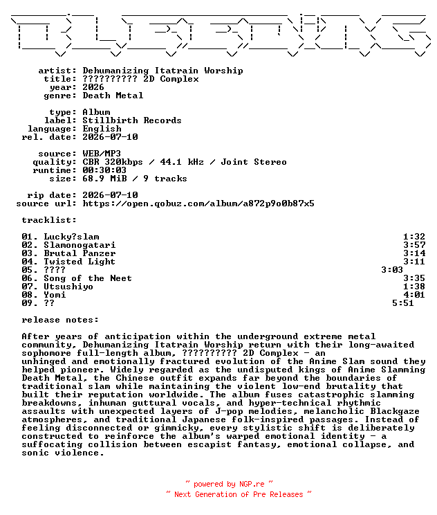 NFO for the release Dehumanizing_Itatrain_Worship-2D_Complex-WEB-2026-BLEEDiNG by BLEEDiNG