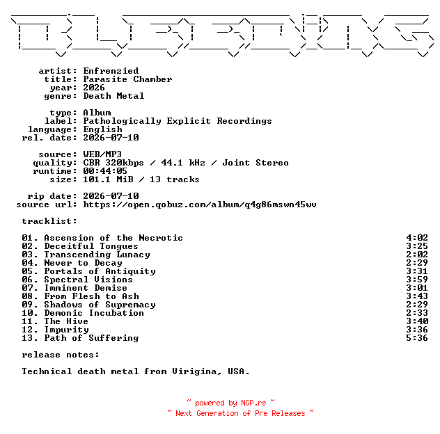 NFO for the release Enfrenzied-Parasite_Chamber-WEB-2026-BLEEDiNG by BLEEDiNG