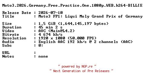 NFO for the release Moto3.2026.Germany.Free.Practice.One.1080p.WEB.h264-BILLIE by BILLIE