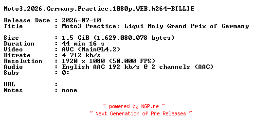 NFO for the release Moto3.2026.Germany.Practice.1080p.WEB.h264-BILLIE by BILLIE
