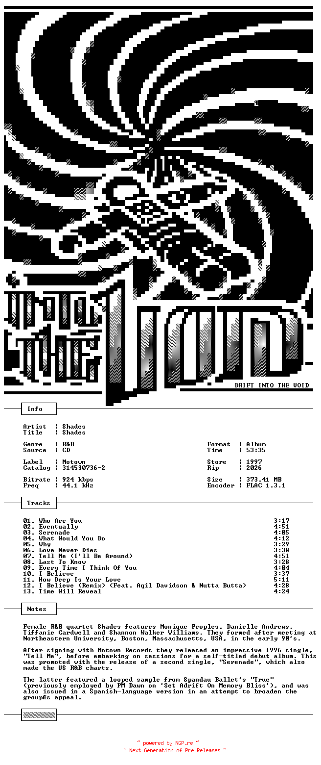 NFO for the release Shades-Shades-CD-FLAC-1997-THEVOiD by THEVOiD