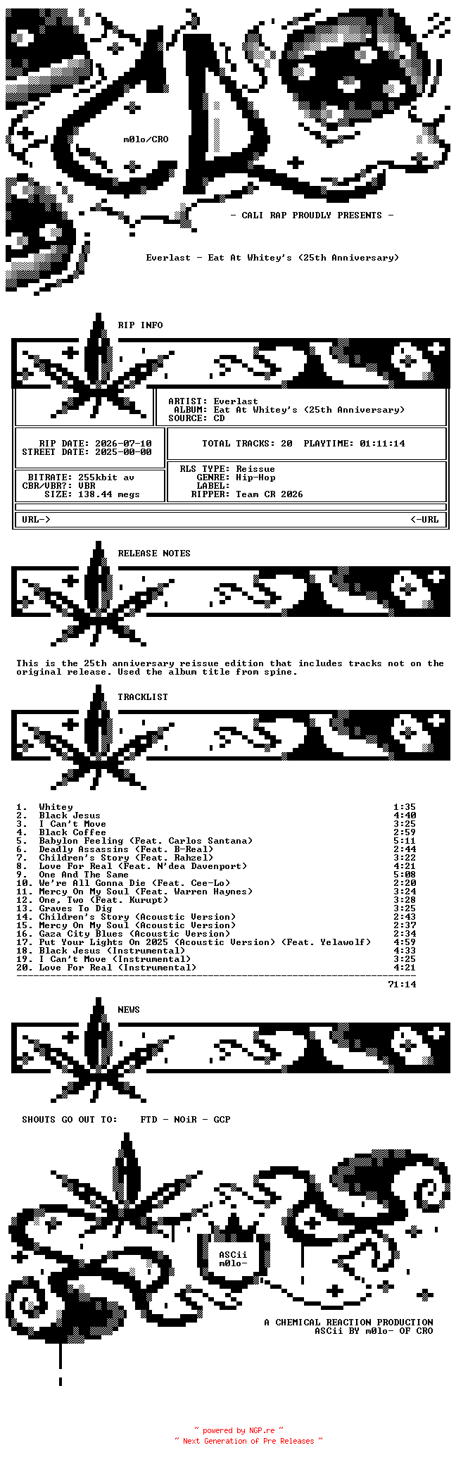 NFO for the release Everlast-Eat_At_Whiteys_(25th_Anniversary)-Reissue-2025-CR by CR