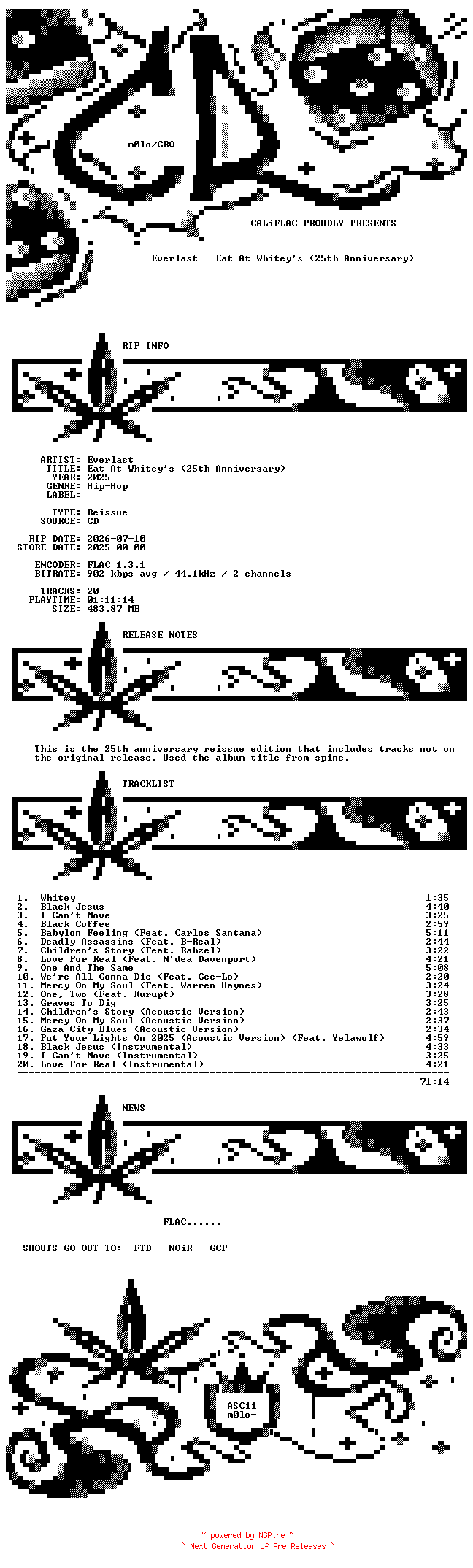NFO for the release Everlast-Eat_At_Whiteys_(25th_Anniversary)-Reissue-CD-FLAC-2025-CALiFLAC by CALiFLAC