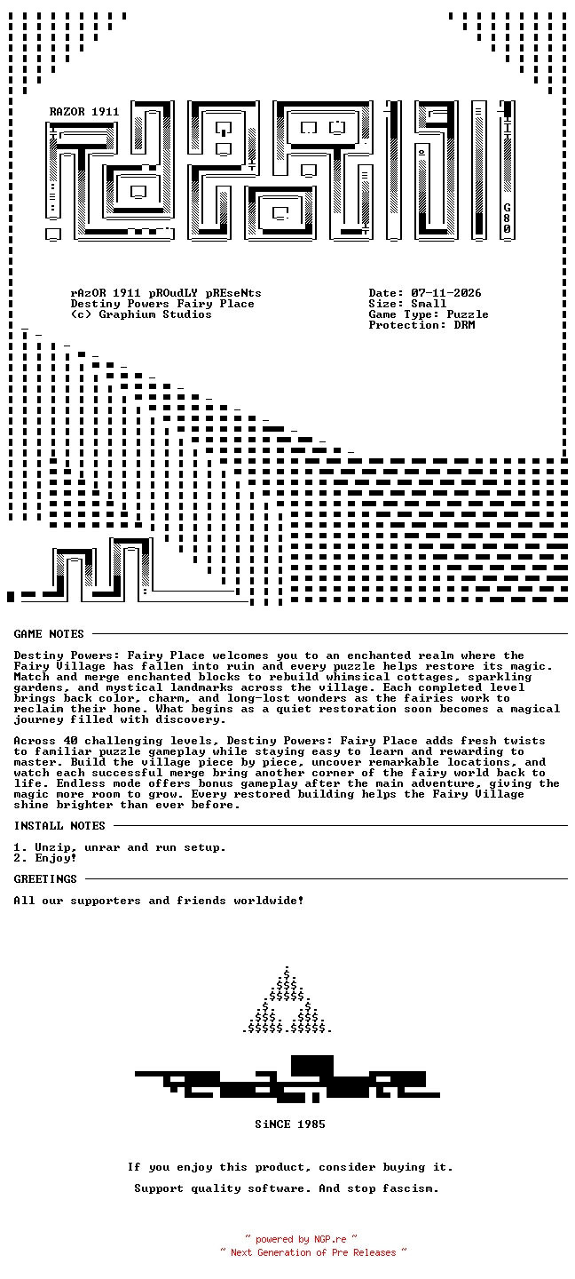 NFO for the release Destiny_Powers_Fairy_Place-RAZOR by RAZOR