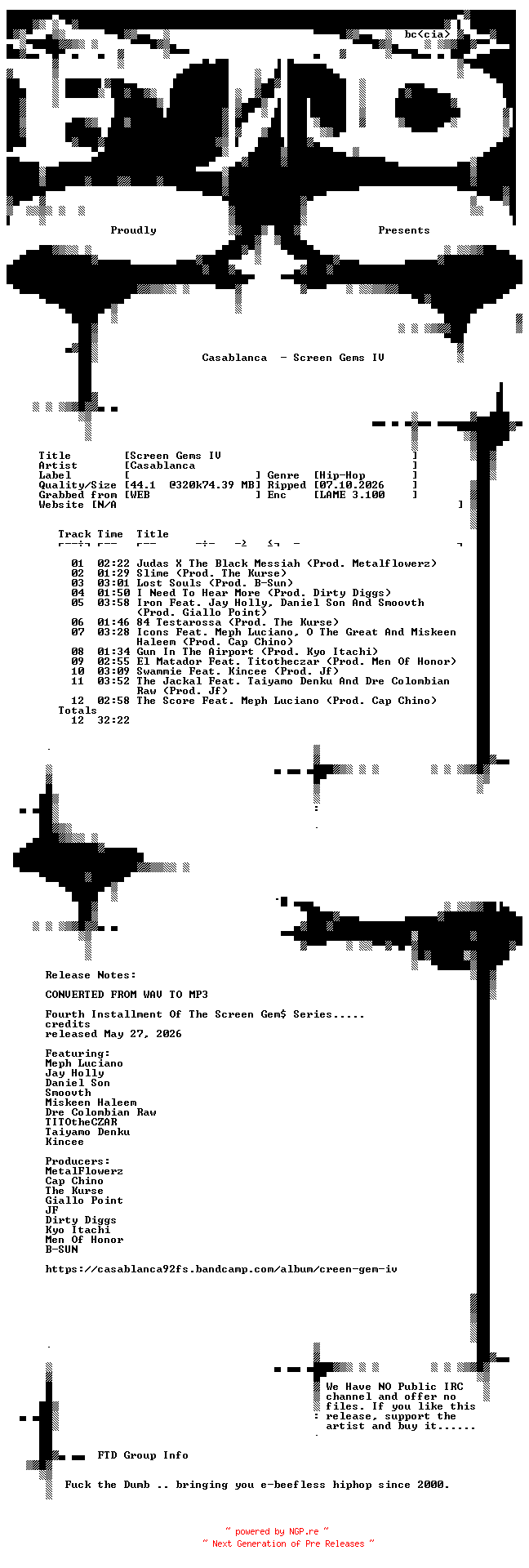 NFO for the release Casablanca-Screen_Gems_IV-WEB-2026-FTD by FTD