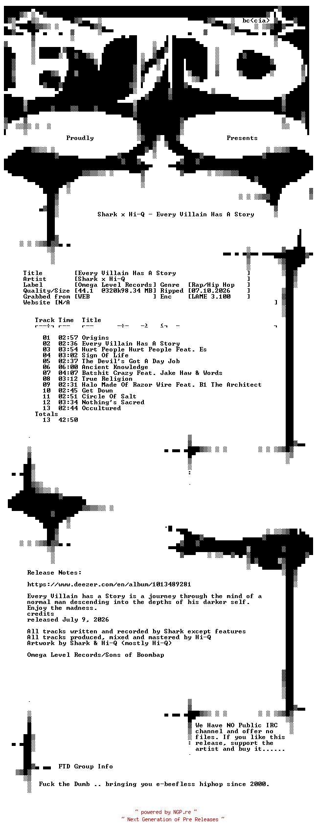 NFO for the release Shark_x_Hi-Q-Every_Villain_Has_A_Story-WEB-2026-FTD by FTD