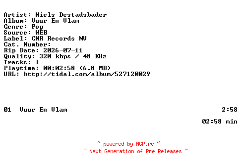 NFO for the release Niels_Destadsbader-Vuur_En_Vlam-SINGLE-WEB-NL-2026-BAQ by BAQ