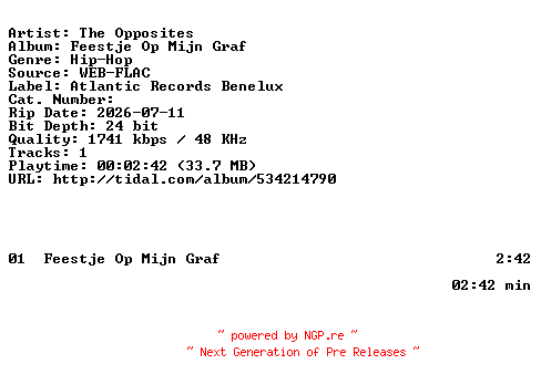 NFO for the release The_Opposites-Feestje_Op_Mijn_Graf-NL-SINGLE-24BIT-WEB-FLAC-2026-BAQ by BAQ