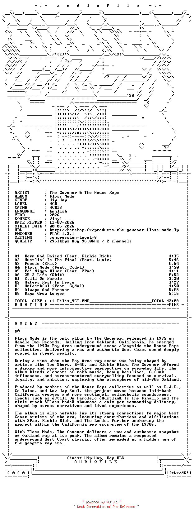 NFO for the release The_Govenor_And_The_House_Reps-Floss_Mode-REMASTERED-VINYL-FLAC-2026-AUDiOFiLE by AUDiOFiLE