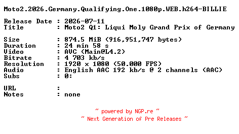 NFO for the release Moto2.2026.Germany.Qualifying.One.1080p.WEB.h264-BILLIE by BILLIE