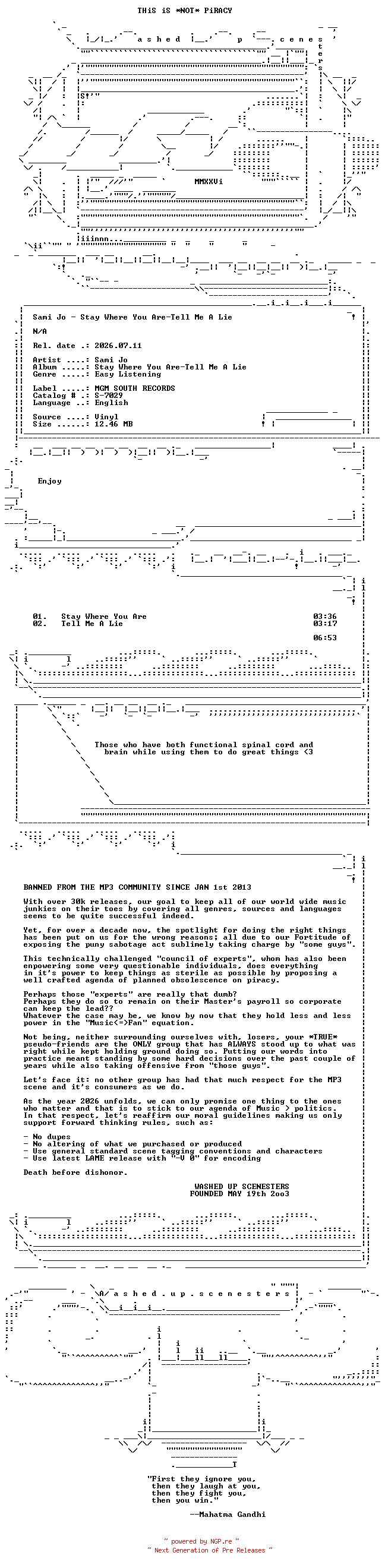 NFO for the release Sami_Jo--Stay_Where_You_Are-Tell_Me_A_Lie-VLS-1973-WUS by WUS