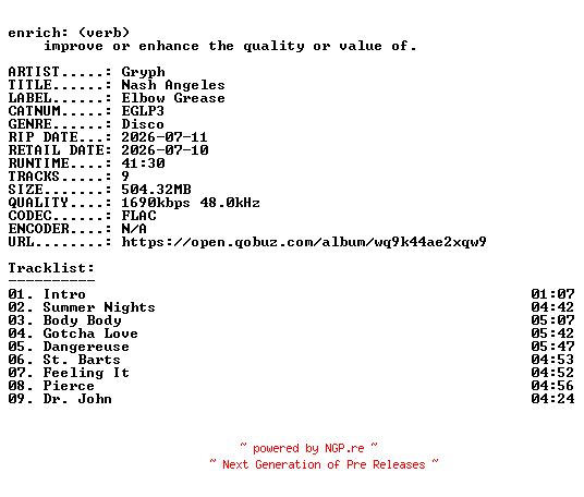 NFO for the release Gryph-Nash_Angeles-(EGLP3)-24BIT-WEB-FLAC-2026-ENRiCH by ENRiCH